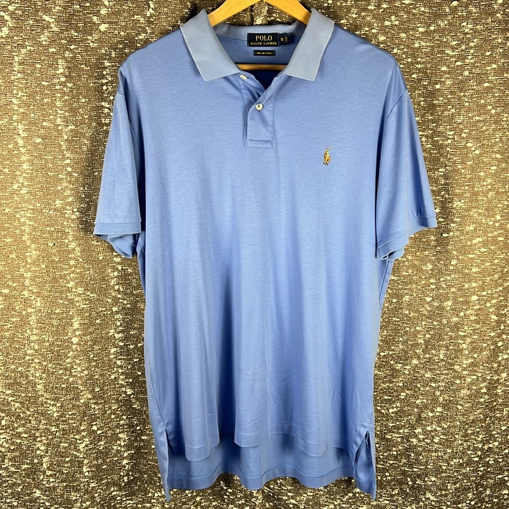 Vintage Polo Ralph Lauren Men´s Pima Soft Touch‎ Short Sleeve Blue Polo Shirt XL